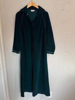 Vintage Emerald Green Knee-Length Velour Housecoat